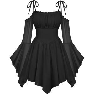 image:imageScarlet Darkness Womens Renaissance Fairy Dress A Line Boho Off Shoulder Corset Dress with PocketsBlack