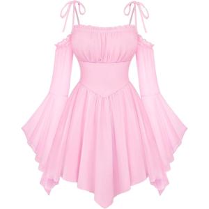 image:imageScarlet Darkness Womens Renaissance Fairy Dress A Line Boho Off Shoulder Corset Dress with PocketsLight Pink