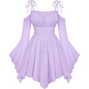 image:imageScarlet Darkness Womens Renaissance Fairy Dress A Line Boho Off Shoulder Corset Dress with PocketsLight Purple