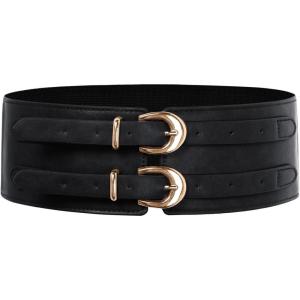 image:imageScarlet Darkness Womens Wide Elastic Belt for Dress Stretchy Corset Belt Double Gold Buckle Waist BeltBlack