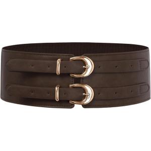 image:imageScarlet Darkness Womens Wide Elastic Belt for Dress Stretchy Corset Belt Double Gold Buckle Waist BeltDark Brown