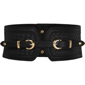 image:imageScarlet Darkness Wide Elastic Belts for Women Stretchy Corset Belt with Double Gold Buckle Waist Belt for DressesBlack