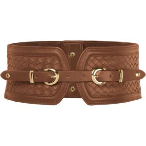 image:imageScarlet Darkness Wide Elastic Belts for Women Stretchy Corset Belt with Double Gold Buckle Waist Belt for DressesBrown