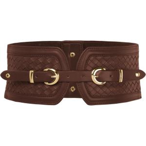 image:imageScarlet Darkness Wide Elastic Belts for Women Stretchy Corset Belt with Double Gold Buckle Waist Belt for DressesDark Brown