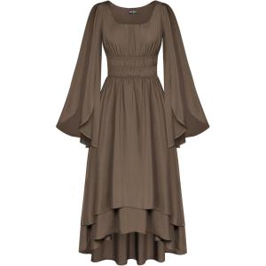 image:imageScarlet Darkness Women Renaissance Costume Split Bell Sleeve Double Layered High Low DressBrown