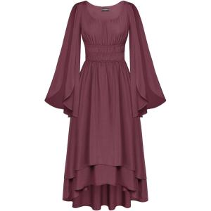 image:imageScarlet Darkness Women Renaissance Costume Split Bell Sleeve Double Layered High Low DressDusty Rose