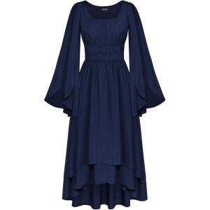 image:imageScarlet Darkness Women Renaissance Costume Split Bell Sleeve Double Layered High Low DressNavy Blue