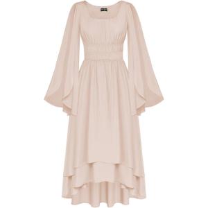 image:imageScarlet Darkness Women Renaissance Costume Split Bell Sleeve Double Layered High Low DressNude Pink