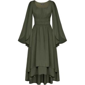 image:imageScarlet Darkness Women Renaissance Costume Split Bell Sleeve Double Layered High Low DressOlive Green