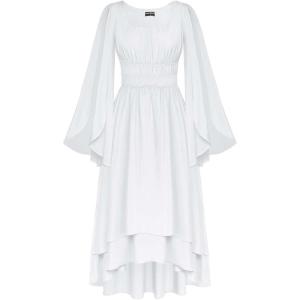image:imageScarlet Darkness Women Renaissance Costume Split Bell Sleeve Double Layered High Low DressWhite