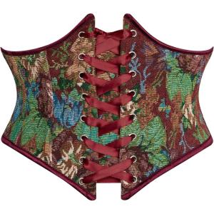 image:imageScarlet Darkness Womens Corset Belt Renaissance Underbust Corset Floral Lace Up Boned Waist BeltsBurgundy Blossom