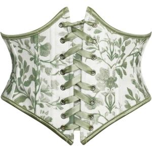 image:imageScarlet Darkness Womens Corset Belt Renaissance Underbust Corset Floral Lace Up Boned Waist BeltsFloral Green Bird