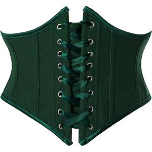 image:imageScarlet Darkness Womens Corset Belt Renaissance Underbust Corset Floral Lace Up Boned Waist BeltsForest Green