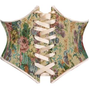 image:imageScarlet Darkness Womens Corset Belt Renaissance Underbust Corset Floral Lace Up Boned Waist BeltsRose Garden