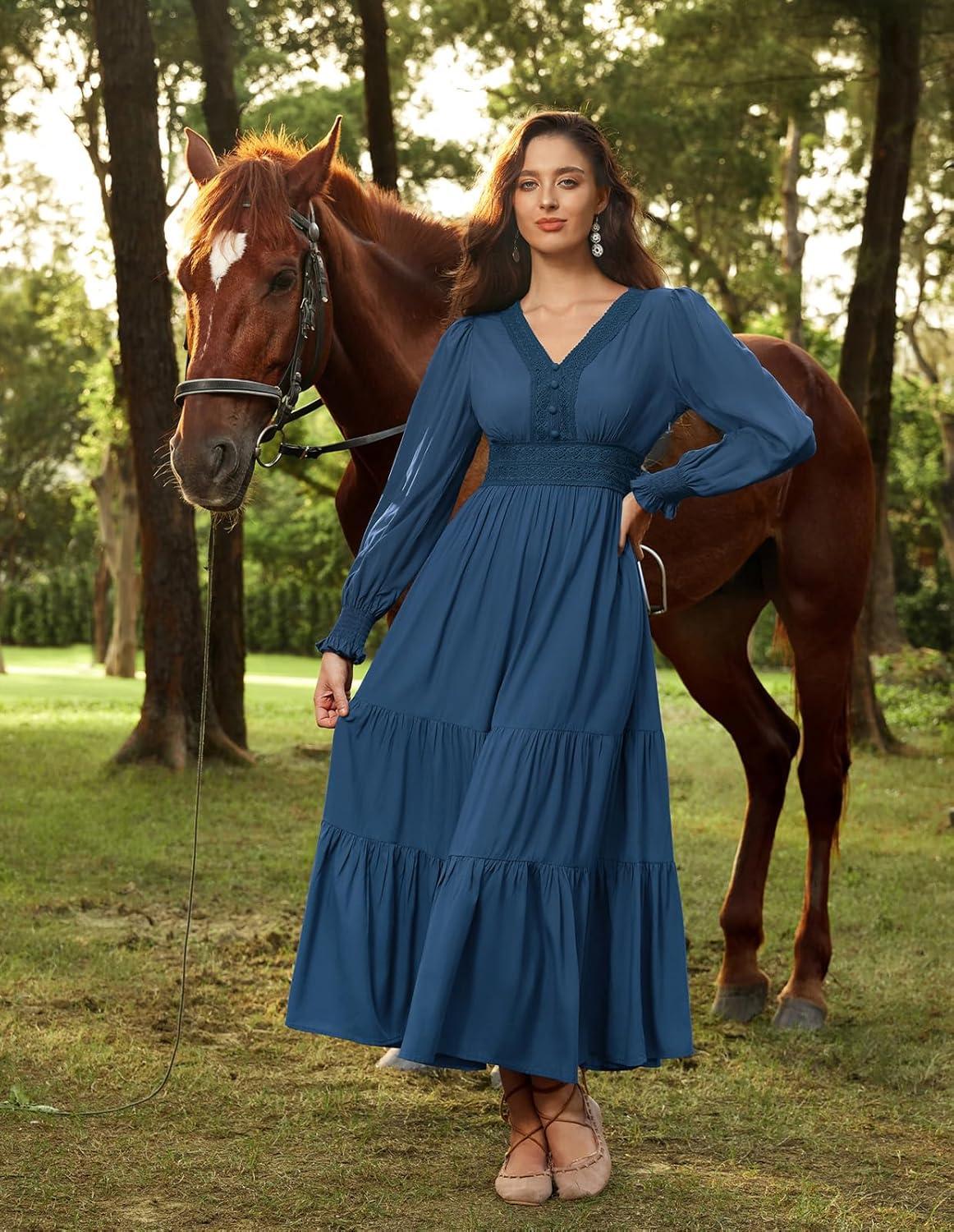 image:imageRenaissance Dress Women Peasant Cottagecore Medieval Costume for Party Dark Blue L