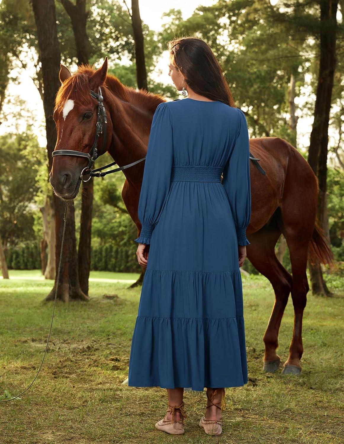 image:imageRenaissance Dress Women Peasant Cottagecore Medieval Costume for Party Dark Blue L