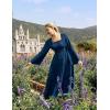 image:imageRenaissance Dress Women Medieval Costume Fairy Dress Bell Sleeves Square Neck Lace Tiered Long Flowy Dress Navy Blue S