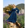 image:imageRenaissance Dress Women Medieval Costume Fairy Dress Bell Sleeves Square Neck Lace Tiered Long Flowy Dress Navy Blue S