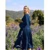 image:imageRenaissance Dress Women Medieval Costume Fairy Dress Bell Sleeves Square Neck Lace Tiered Long Flowy Dress Navy Blue S
