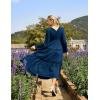 image:imageRenaissance Dress Women Medieval Costume Fairy Dress Bell Sleeves Square Neck Lace Tiered Long Flowy Dress Navy Blue S