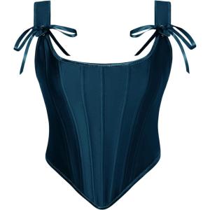 image:imageSCARLET DARKNESS Bustier Tops for Women Lace Up Boned Bodice Renaissance Corset Top Dark Blue Size 8