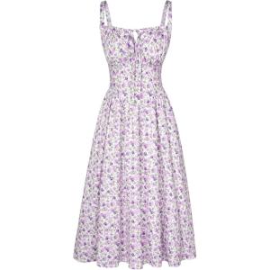 image:imageSCARLET DARKNESS Womens Floral Midi Dress Corset Sundresses 2026 Summer Spring Vacation Milkmaid DressesGreen Purple Floral