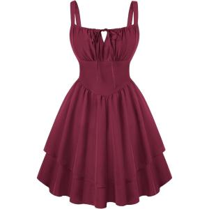 image:imageScarlet Darkness Corset Mini Dress for Women Teens 2026 Summer Ruffle Sundress Graduation Homecoming DressesWine Red