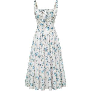 image:imageScarlet Darkness Floral Corset Dress for Women 2024 Ruched Bust Summer Flowy Victorian Dresses Blue L