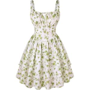 image:imageScarlet Darkness Floral Mini Corset Dress for Women Teen 2026 Summer Spring Flowy ALine Sundress with PocketsWhite Green Floral