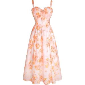 image:imageScarlet Darkness Summer Dresses for Women 2026 Floral Corset Dress Long Milkmaid Dress with PocketOrange