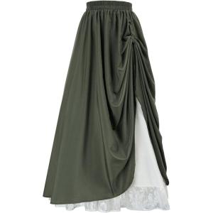 image:imageScarlet Darkness Womens Renaissance Maxi Skirt Medieval Plus Size Double Layered Long Victorian Pirate Costume SkirtsArmy Green