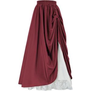 image:imageScarlet Darkness Womens Renaissance Maxi Skirt Medieval Plus Size Double Layered Long Victorian Pirate Costume SkirtsDark Red