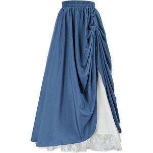 image:imageScarlet Darkness Womens Renaissance Maxi Skirt Medieval Plus Size Double Layered Long Victorian Pirate Costume SkirtsDenim Blue
