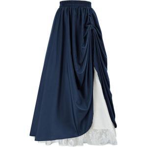 image:imageScarlet Darkness Womens Renaissance Maxi Skirt Medieval Plus Size Double Layered Long Victorian Pirate Costume SkirtsNavy