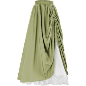 image:imageScarlet Darkness Womens Renaissance Maxi Skirt Medieval Plus Size Double Layered Long Victorian Pirate Costume SkirtsOlive Green
