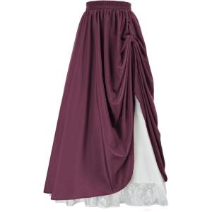 image:imageScarlet Darkness Womens Renaissance Maxi Skirt Medieval Plus Size Double Layered Long Victorian Pirate Costume SkirtsPurplish Red