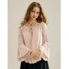 image:imageScarlet Darkness Women Bell Sleeve Tops Ruffle Off Shoulder Casual Loose Renaissance Peasant BlouseAlmond Nude