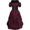 image:imageScarlet Darkness Renaissance Costume Women Steampunk Pirate Corset Dress Medieval Ren Faire Off Shoulder Dress SetWine Red
