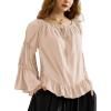 image:imageScarlet Darkness Women Bell Sleeve Tops Ruffle Off Shoulder Casual Loose Renaissance Peasant BlouseAlmond Nude