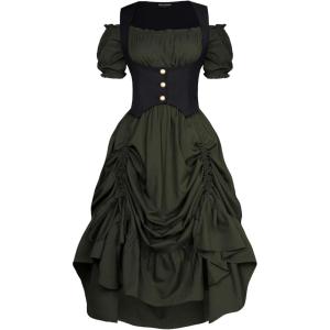 image:imageScarlet Darkness Renaissance Costume Women Steampunk Pirate Corset Dress Medieval Ren Faire Off Shoulder Dress SetGreen
