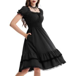 image:imageSCARLET DARKNESS Gothic Pirate Corset Dress for Women Summer Vintage Square Neck Renaissance DressesBlack