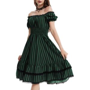 image:imageSCARLET DARKNESS Gothic Pirate Corset Dress for Women Summer Vintage Square Neck Renaissance DressesGreen Black Stripe