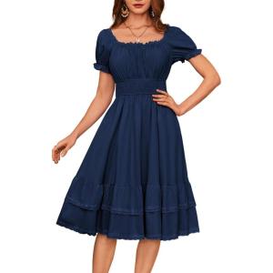 image:imageSCARLET DARKNESS Gothic Pirate Corset Dress for Women Summer Vintage Square Neck Renaissance DressesNavy