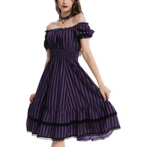 image:imageSCARLET DARKNESS Gothic Pirate Corset Dress for Women Summer Vintage Square Neck Renaissance DressesPurple Black Stripe