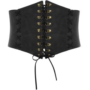 image:imageScarlet Darkness Women Wide Belt Elastic Waist Belt Laceup Corset Belts for DressBlack