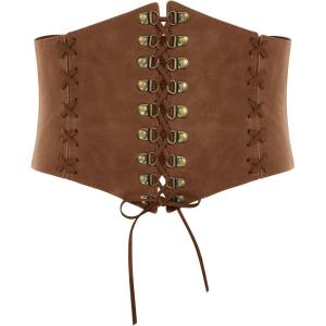 image:imageScarlet Darkness Women Wide Belt Elastic Waist Belt Laceup Corset Belts for DressCamel Brown