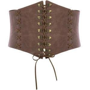 image:imageScarlet Darkness Women Wide Belt Elastic Waist Belt Laceup Corset Belts for DressDark Brown