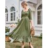 image:imageColonial Pioneer Dress Ruffle Ruched Victorian Dress Square Neck Flowy Long Dress Green XXLarge