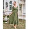 image:imageColonial Pioneer Dress Ruffle Ruched Victorian Dress Square Neck Flowy Long Dress Green XXLarge