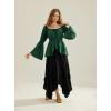 image:imageSCARLET DARKNESS Womens 2024 Renaissance Shirt Off Shoulder Bell Sleeve Loose Fit Peasant Tops Dark Green S